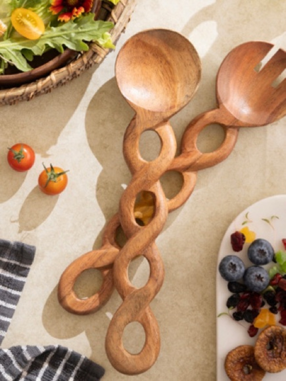 NEW Free People Gauri Kohli Valencia Wood Salad Servers